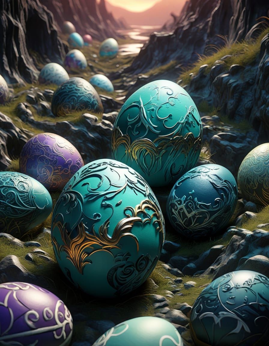 Surreal Fantasy Scene of Endless Abyss Embossed on Easter Eg...