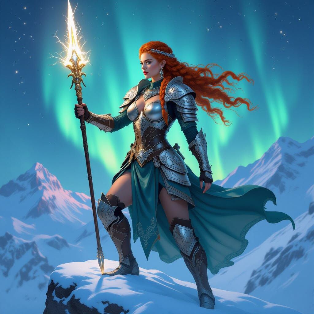 Valkyrie Warrior with Spear in Art Nouveau Style