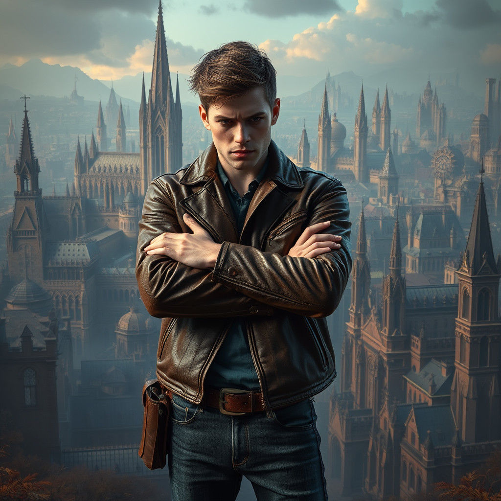 Frustrated Man in Mystical Cityscape: Digital Matte Painting