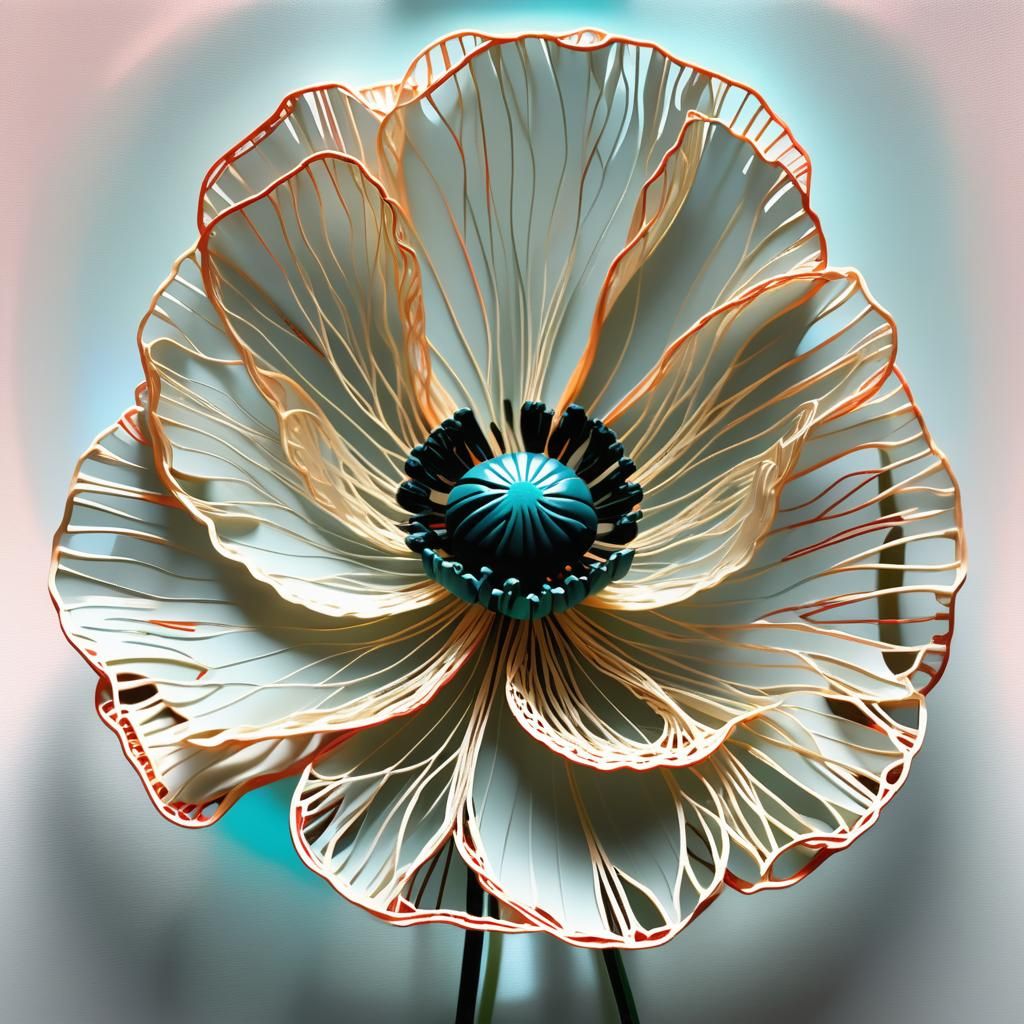 Poppy Flower in Computational String Art Style