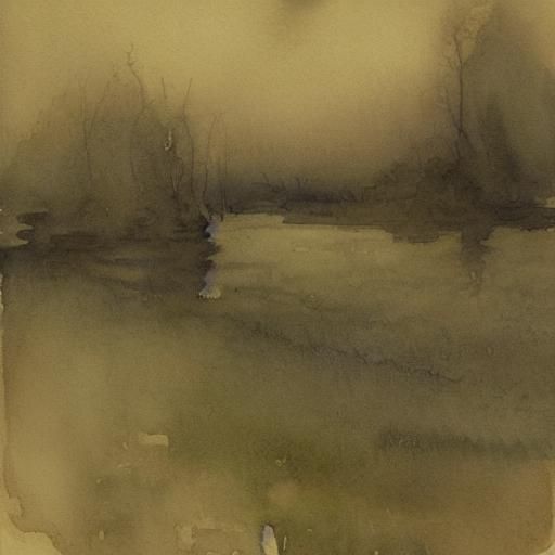 Dark Moody Pond in Watercolor Style