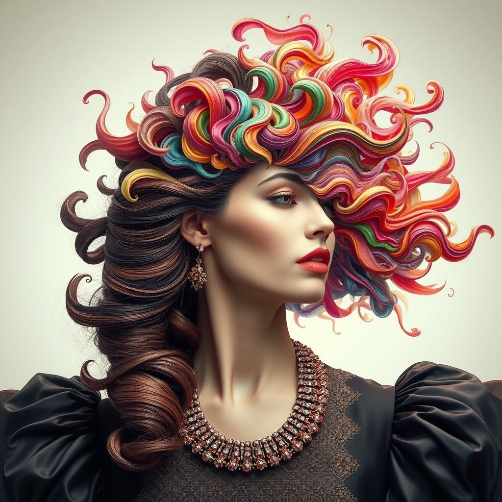 Woman with Swirling Digital Consciousness in Neo-Surrealism ...