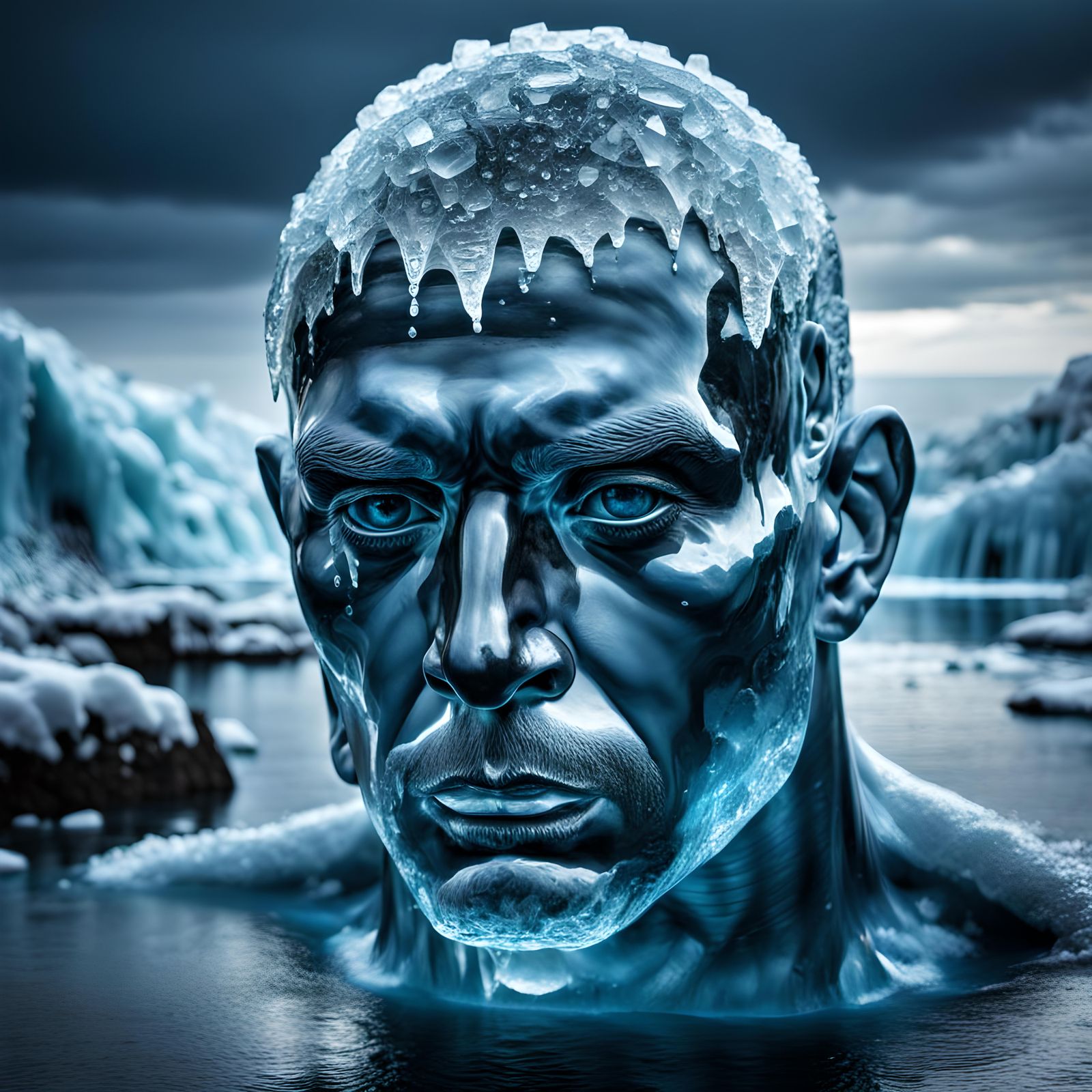 Hyperrealistic Ice Man in Ultra HD