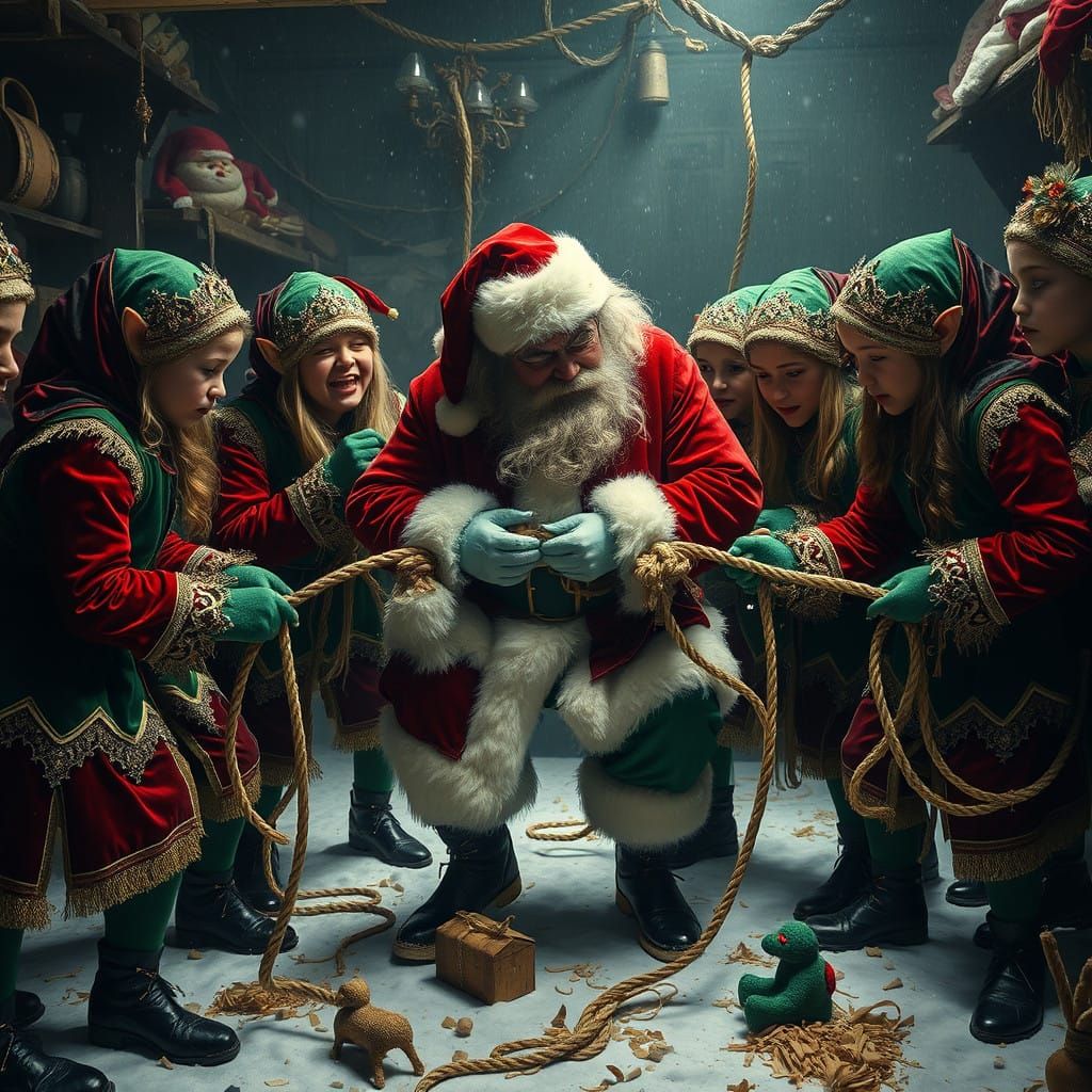 Santa's Elves in Dark, Moody Hyperrealism