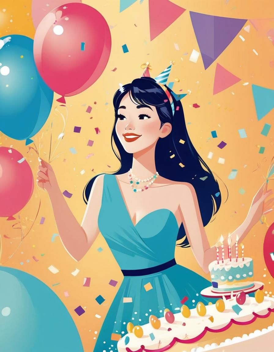 Birthday Party in Cel-Shaded Digital Illustration