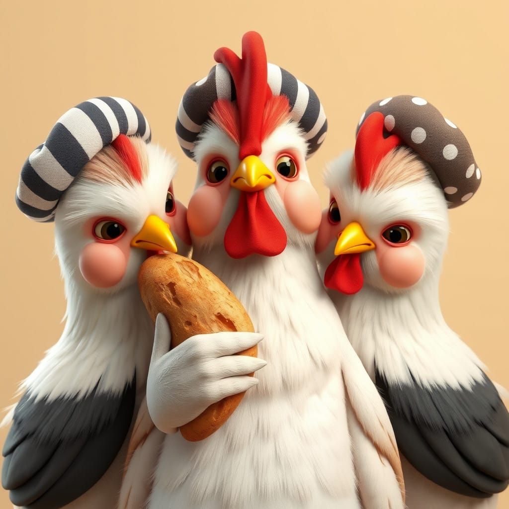 Whimsical French Hens in Cozy Close-up