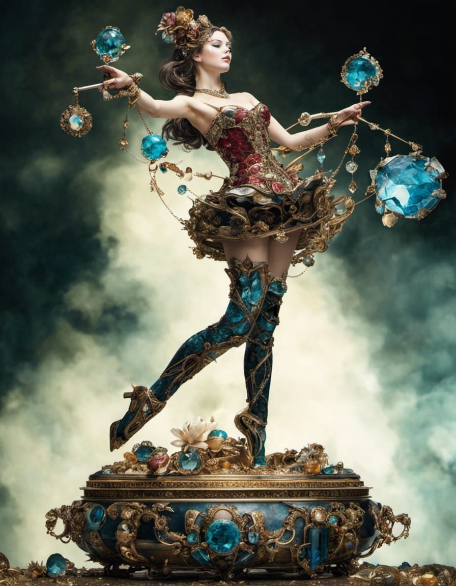 Gemstone Clockwork Ballerina on Music Box