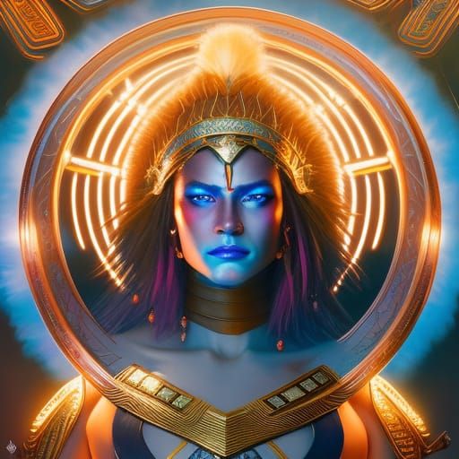 Cyberpunk Tribal Warrior Portrait with Glowing Tattoos