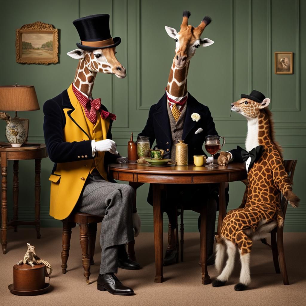 Giraffe Dandy and Hobo Salamander at Table