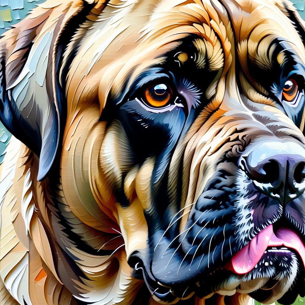 English Mastiff Impasto Painting Close-up