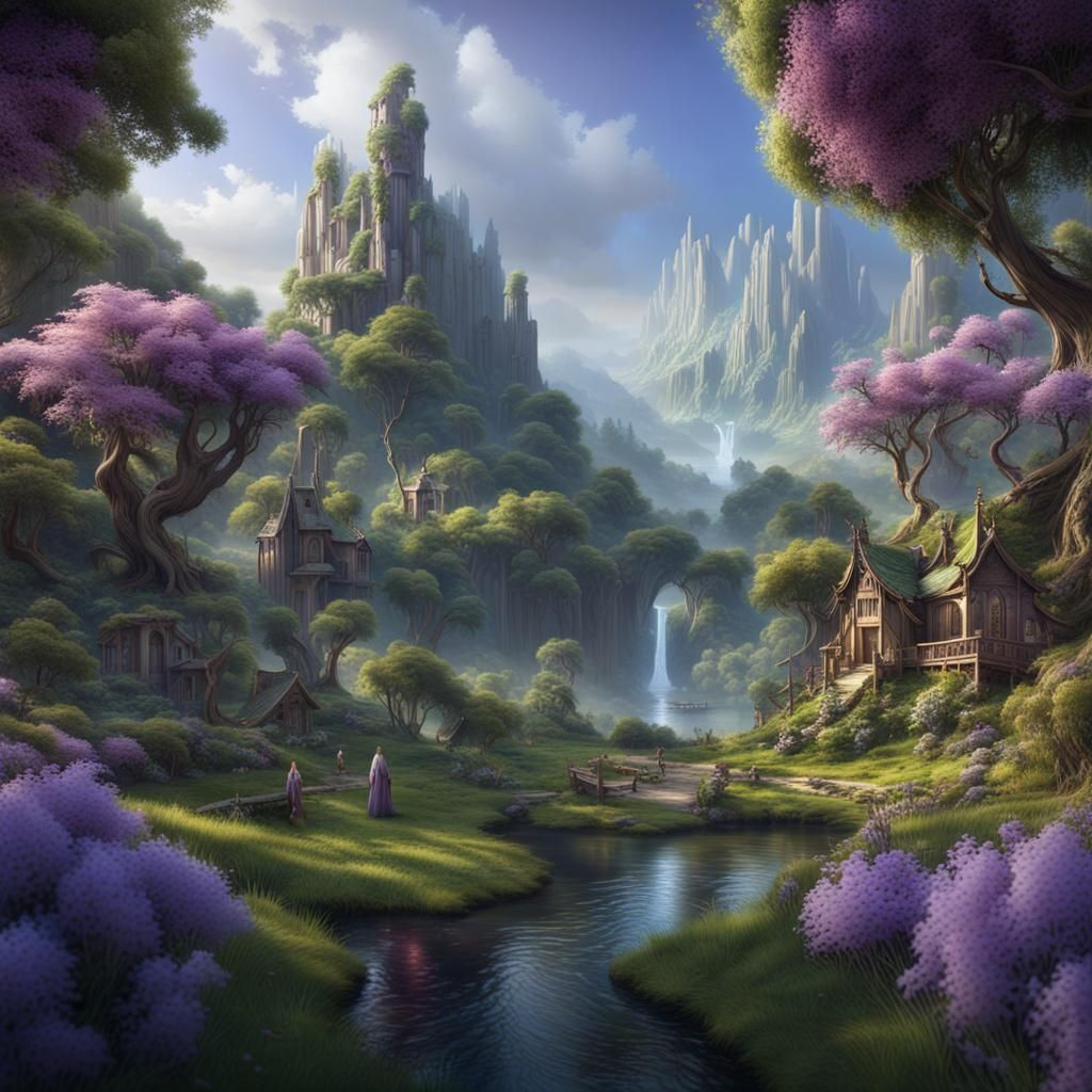 Utopian World with Elves and Mythical Creatures