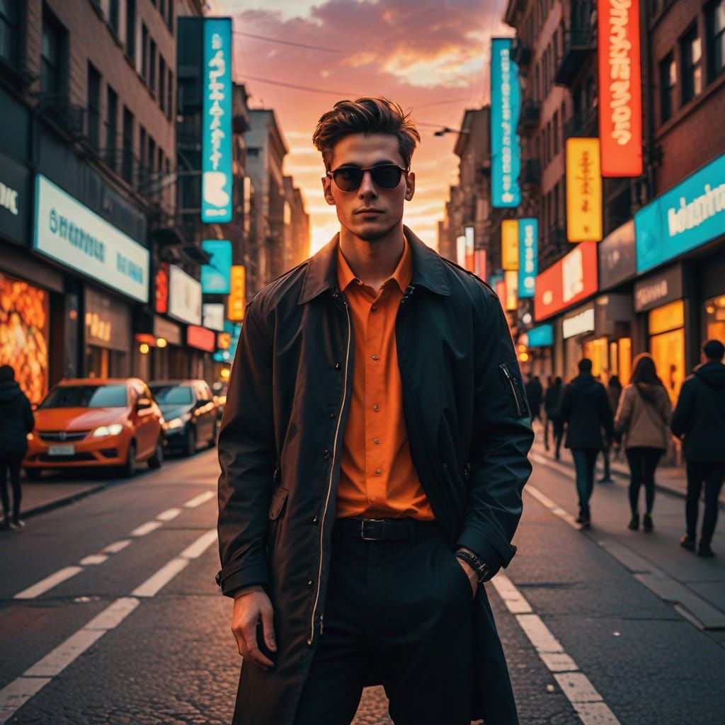 Dynamic digital art. Medium shot. A fashionable person with ...