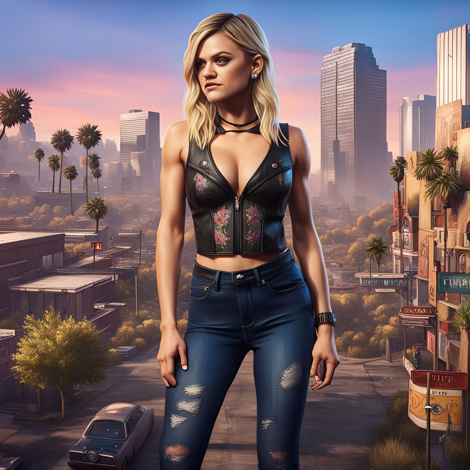 Kelsea Ballerini as GTA Character, Detailed Matte Painting