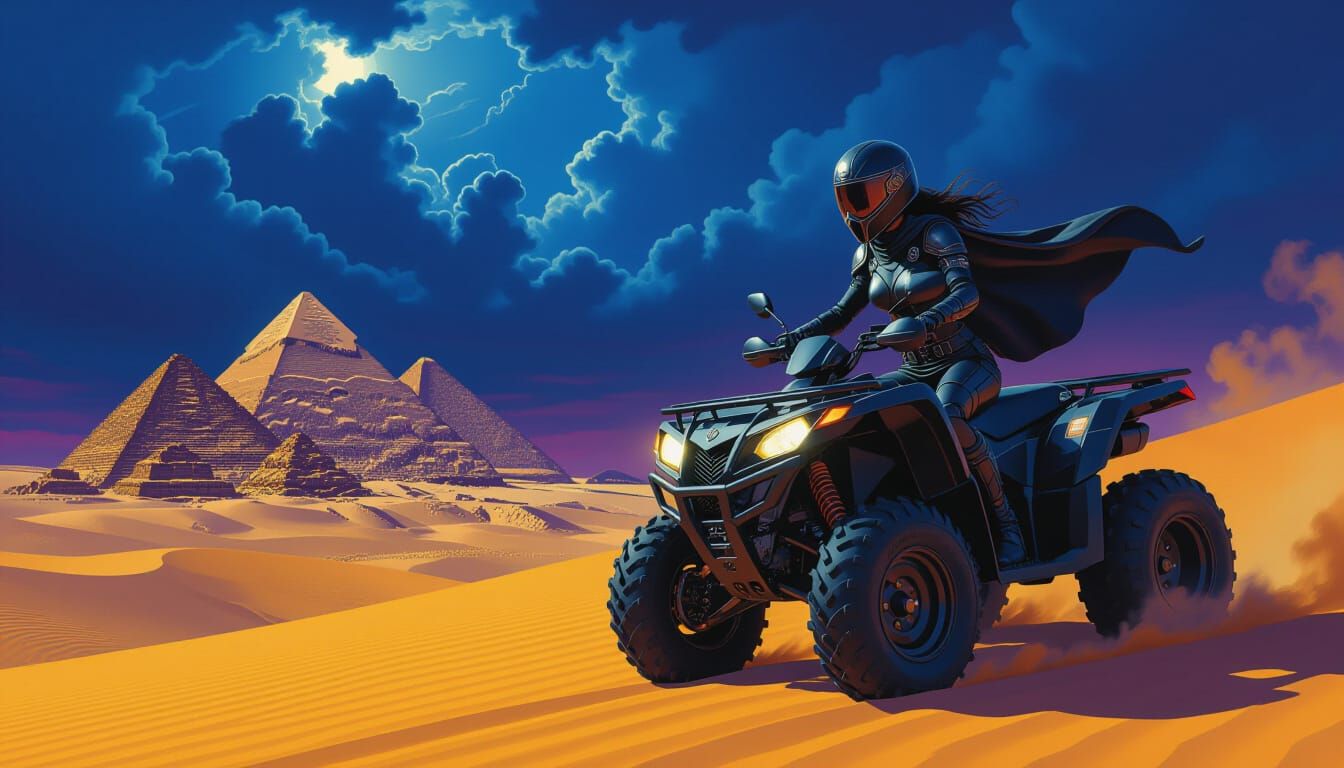 Epic Dark Fantasy: Warrior in Sahara Desert