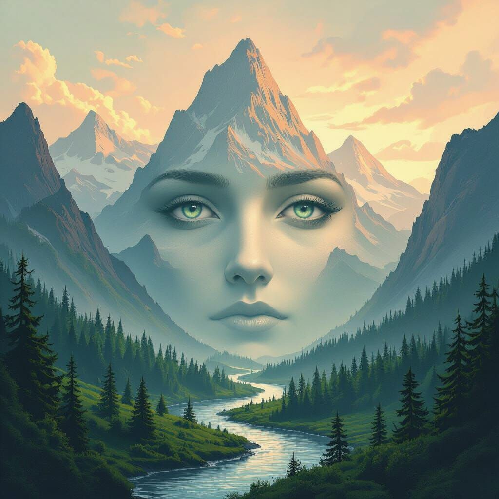 Surreal Landscape Transforms to Face in Digital Art