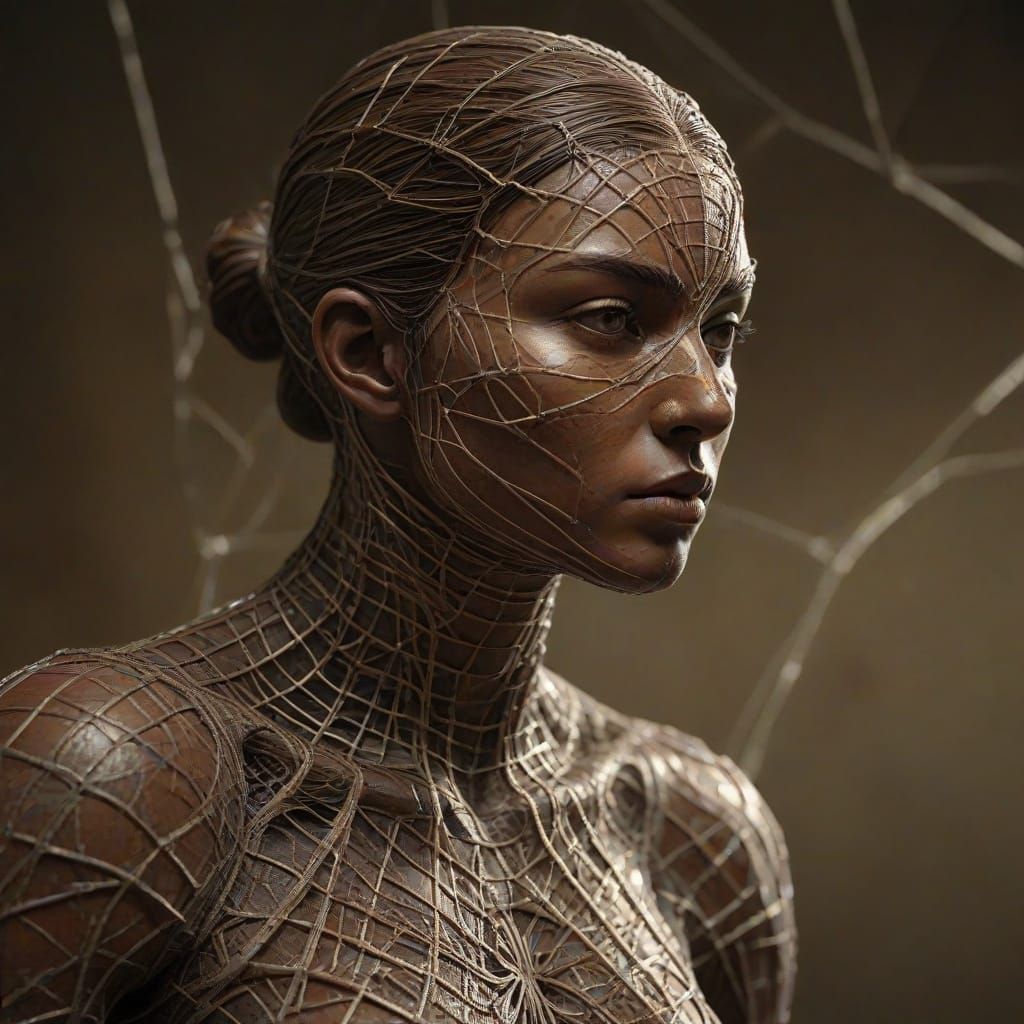 Antique Olympic Athlete Sculpture in Glittering Spider Web