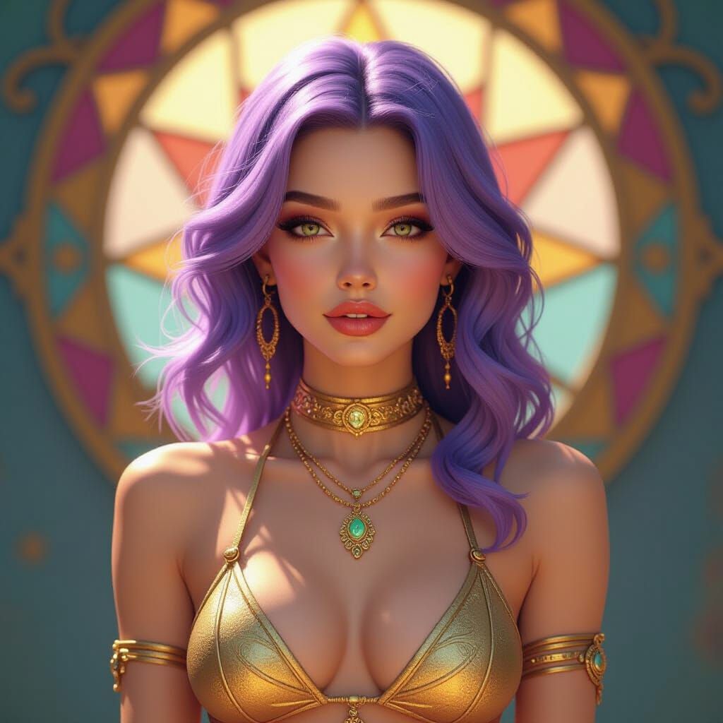 Woman with Purple Hair and Gold Bikini, Digital Art