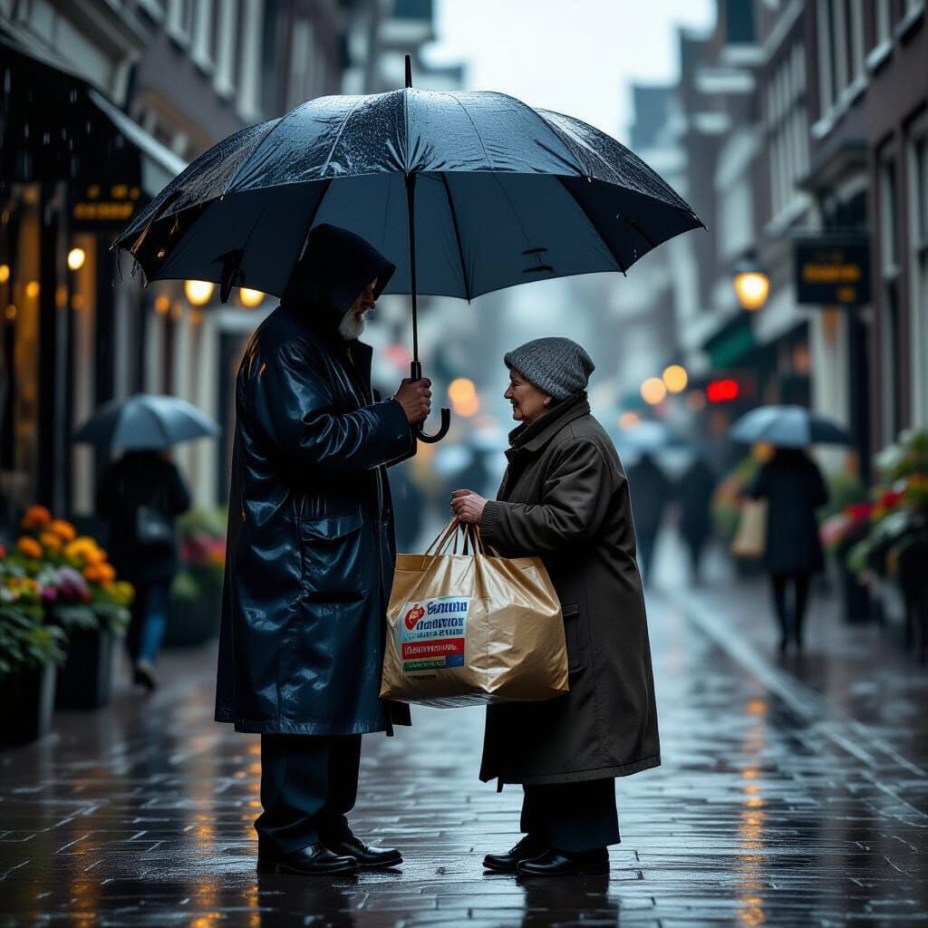 Kindness in Rain: Stranger Helps Elderly Person