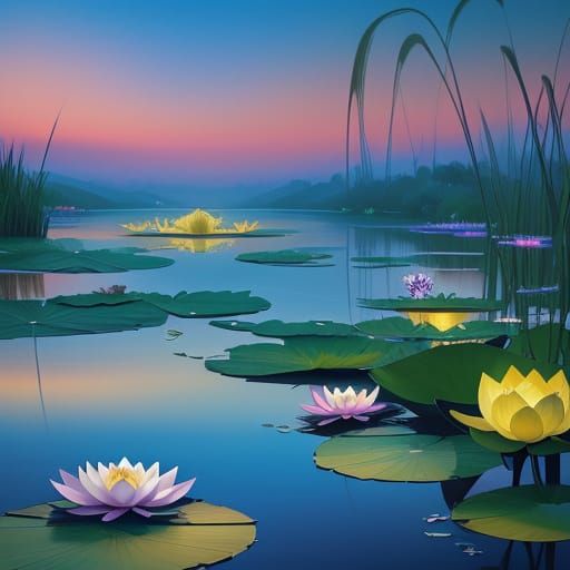Blue Lotus Drifting to Paradise: Surreal Digital Art