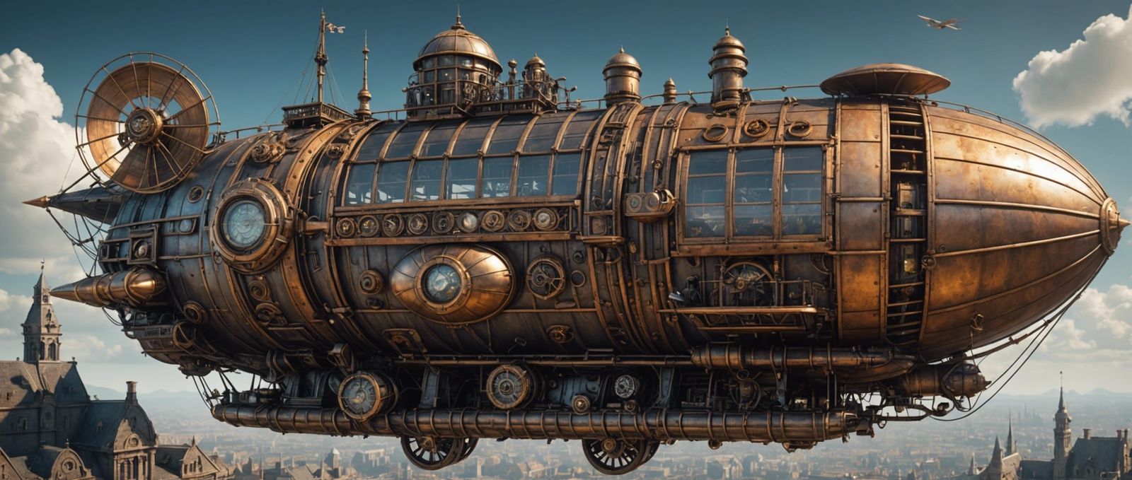Detailed 3D Steampunk Airship in Cosmic Style
