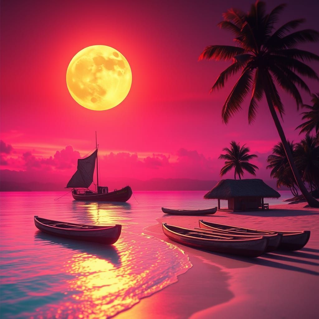 Synthwave Tropical Island Paradise at Dusk