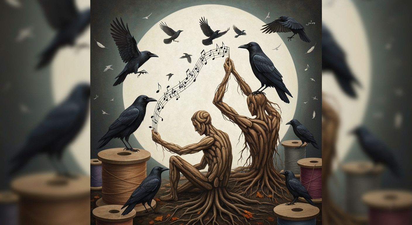 Earthy Figure Creates Music Amidst Crows