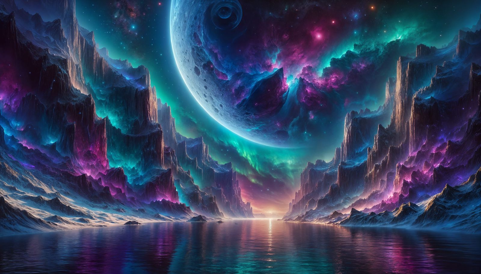 Cosmic Fjord Landscape in Digital Painting Style