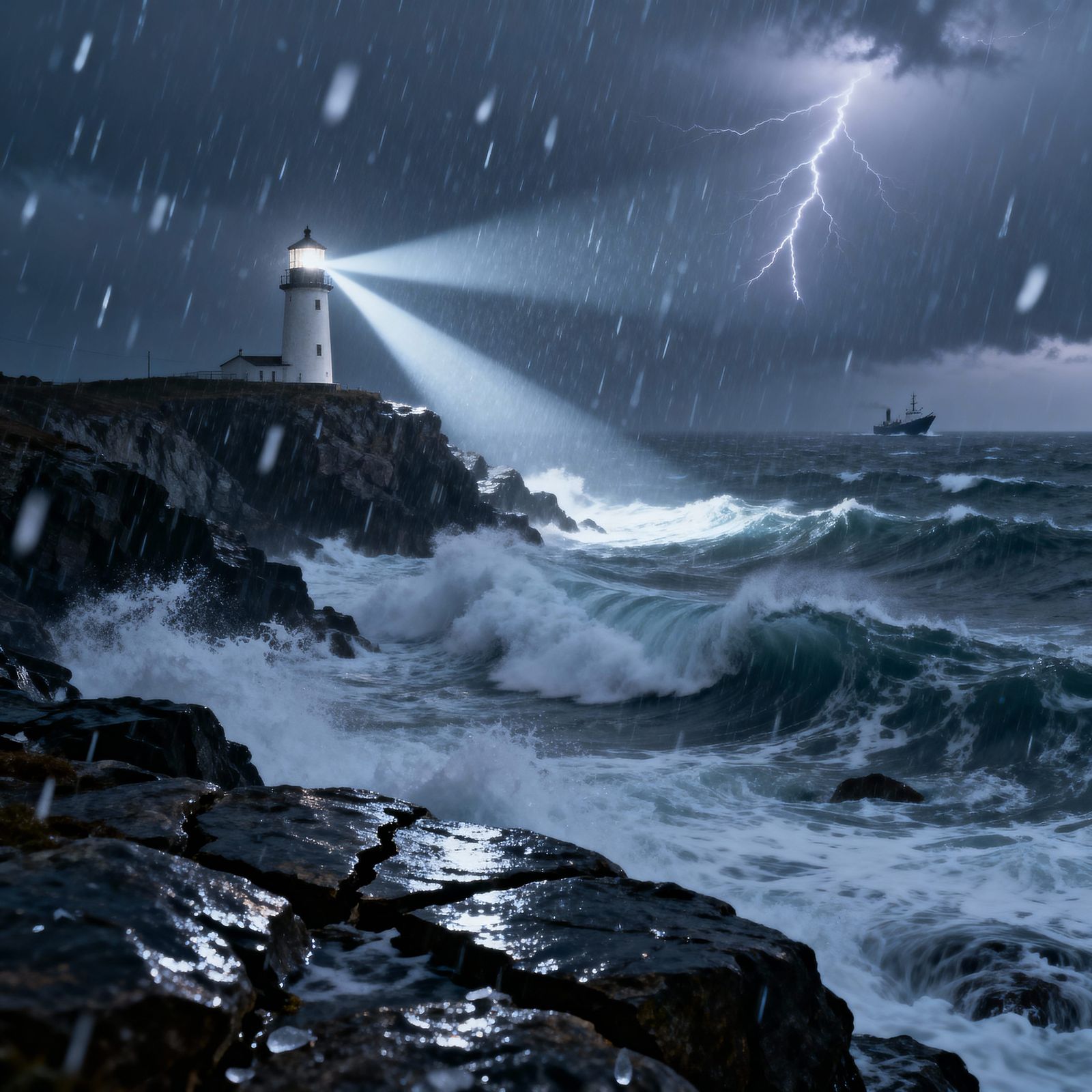 Cinematic Lighthouse in Violent Storm