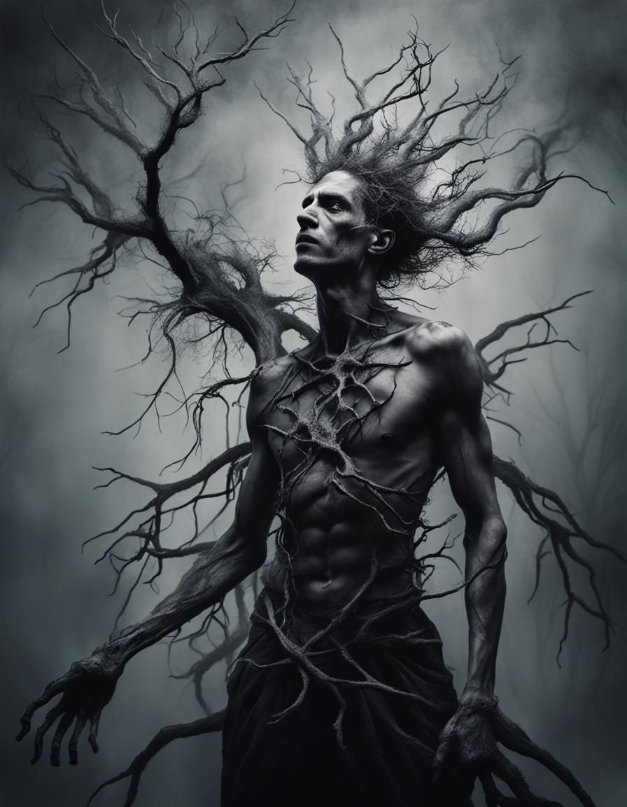 Monochromatic Entangled Man in Ominous Light