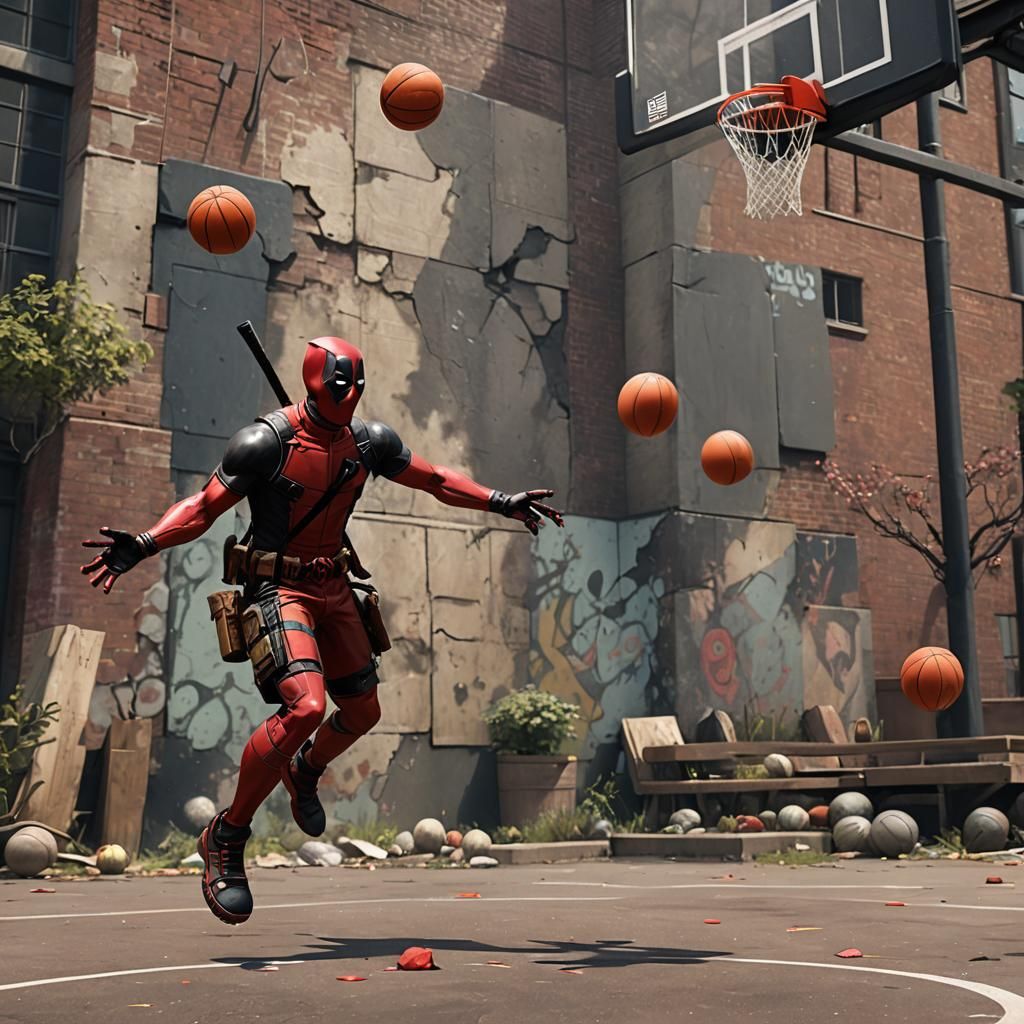 Deadpool Plays Basketball: Detailed Fantasy Concept Art