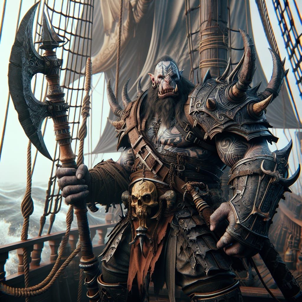 Bugbear Warrior on Pirate Ship: Fantasy Concept Art