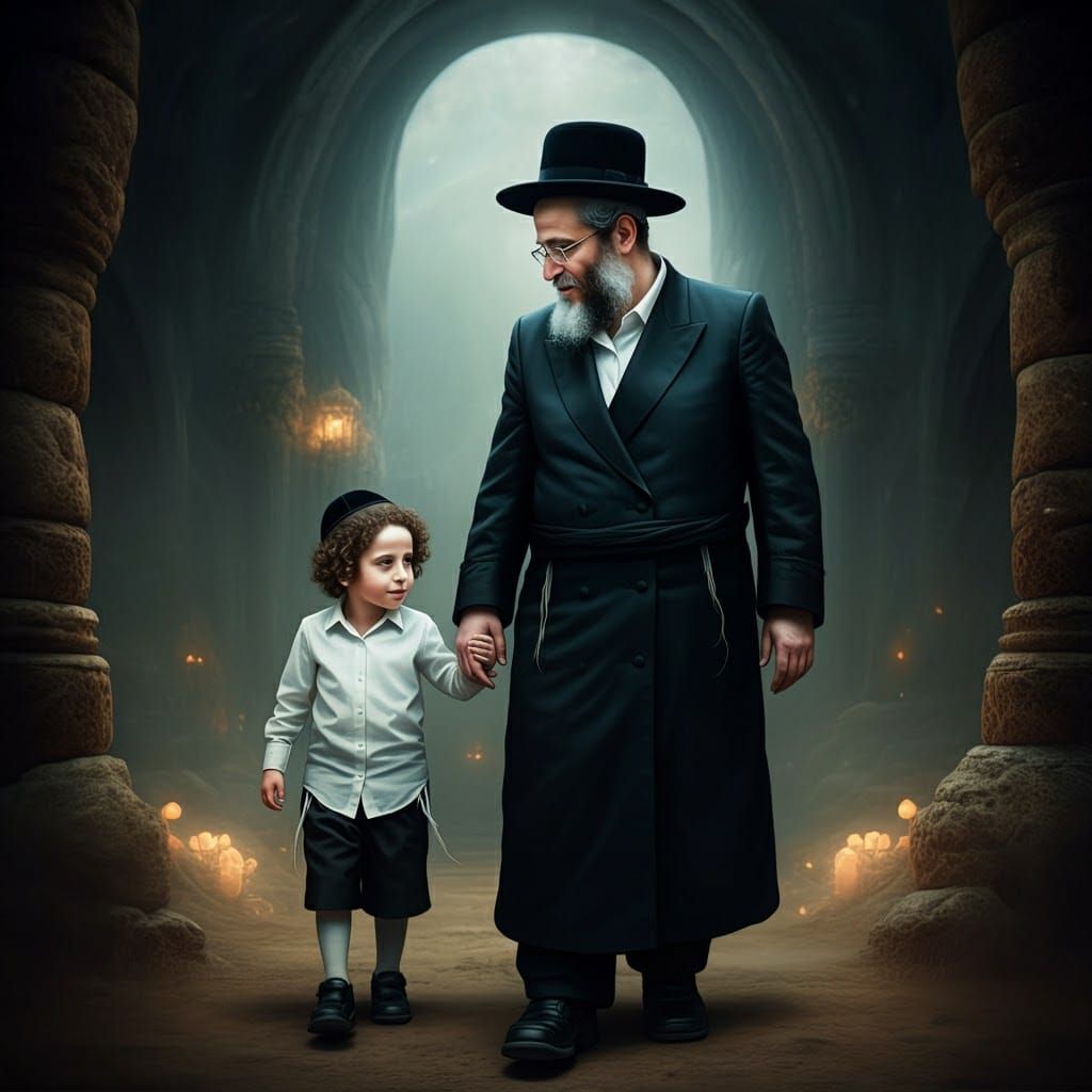 Hasidic Father and Son in Dreamlike Fantasy Art