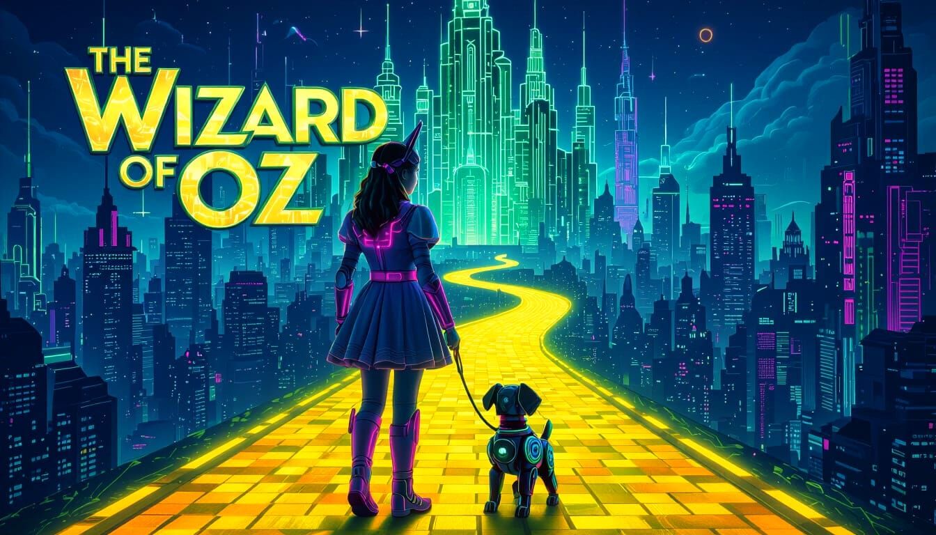 Cyberpunk Dorothy in Neon Armor - Wizard of Oz Poster