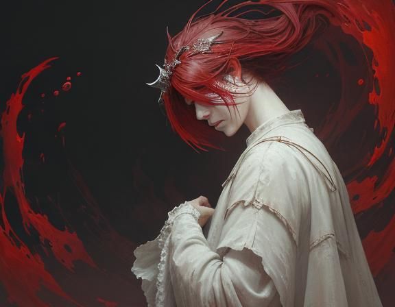 Blind Girl Collecting Tears: Dark Fantasy Art