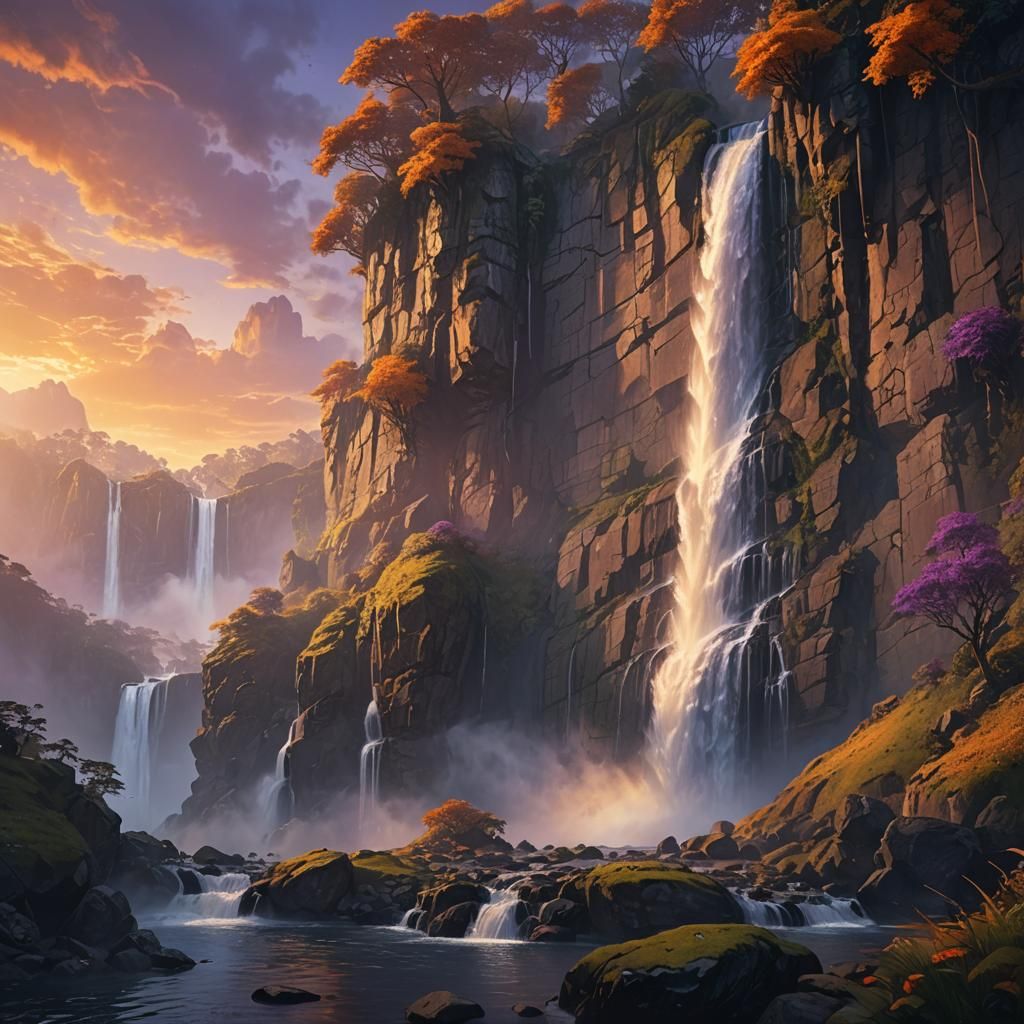 Majestic Waterfall in Fantasy Landscape Concept Art