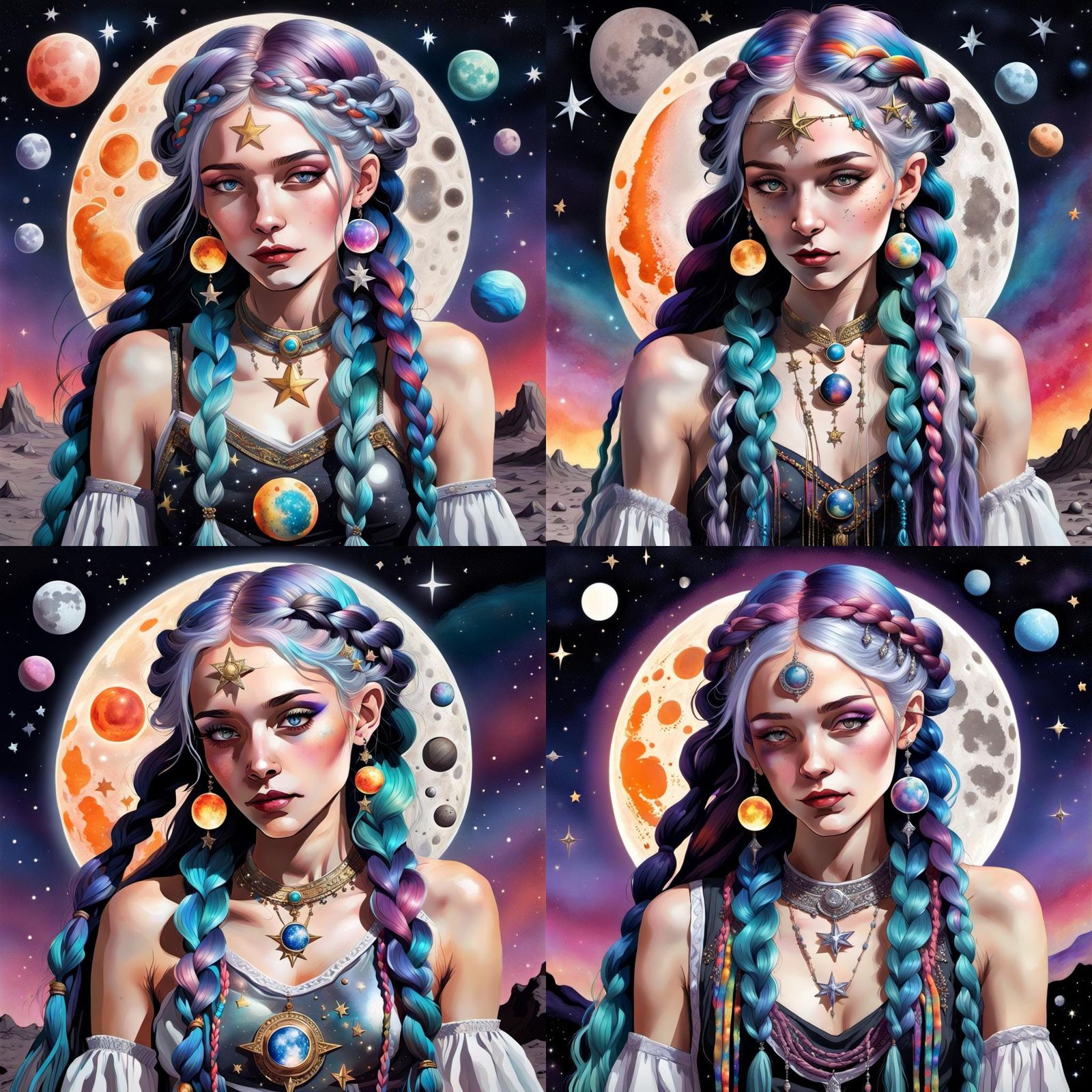 Lunar Priestess in Magical Landscape: Cel-Shaded Art