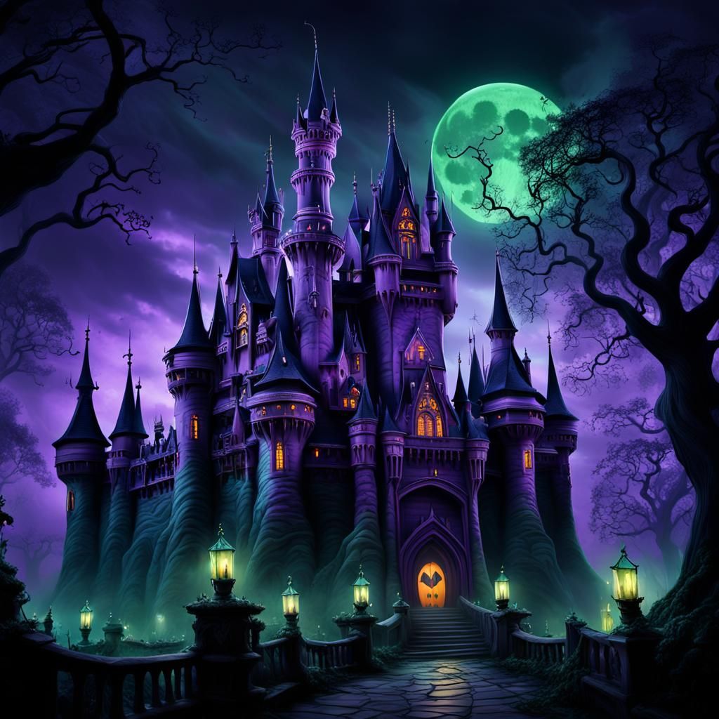Gothic Dark Fantasy Haunted Disneyland at Night