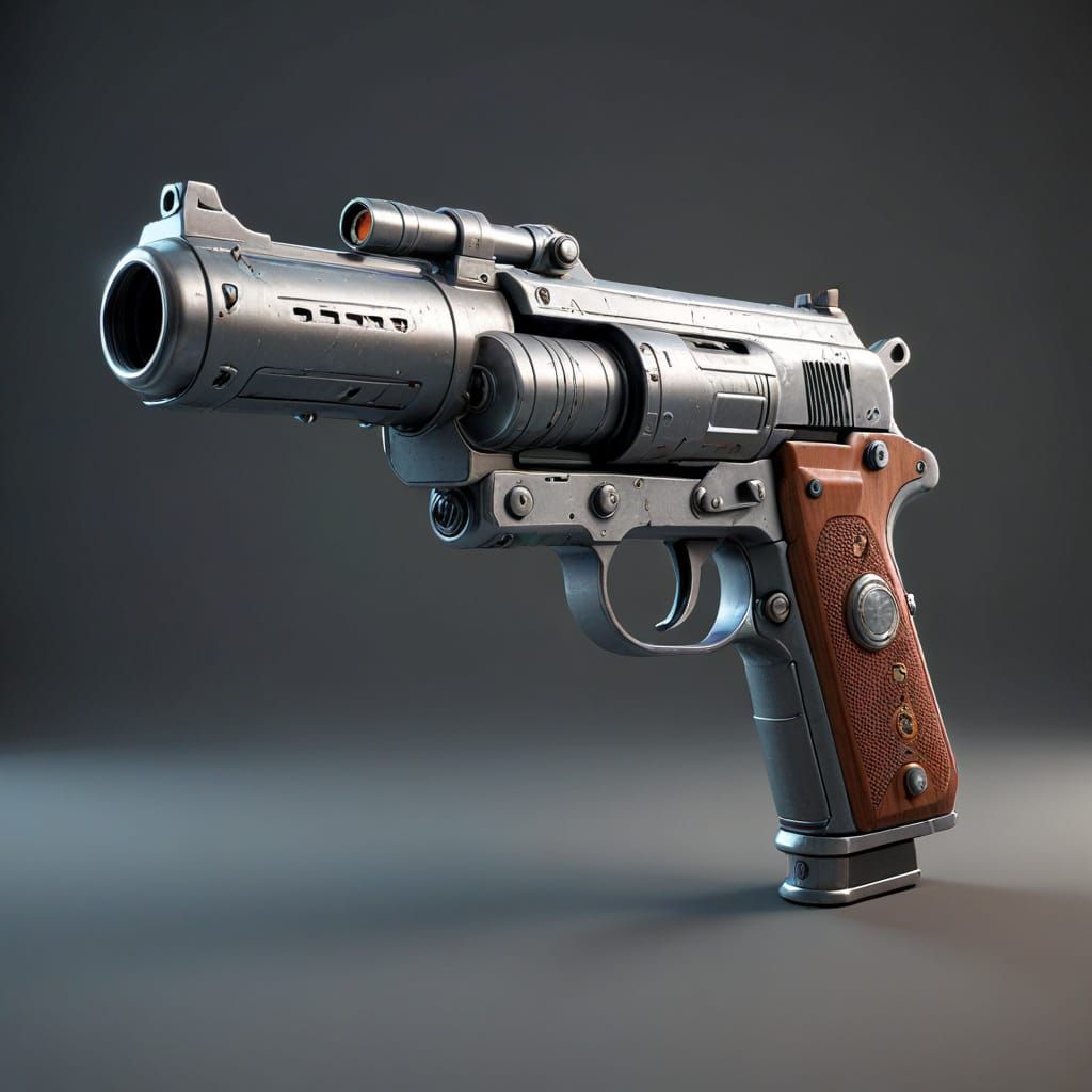 Retro Futuristic Blaster Gun in 1950s Sci-Fi Style