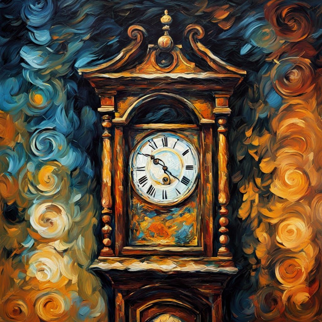 Van Gogh Style Grandfather Clock at Night