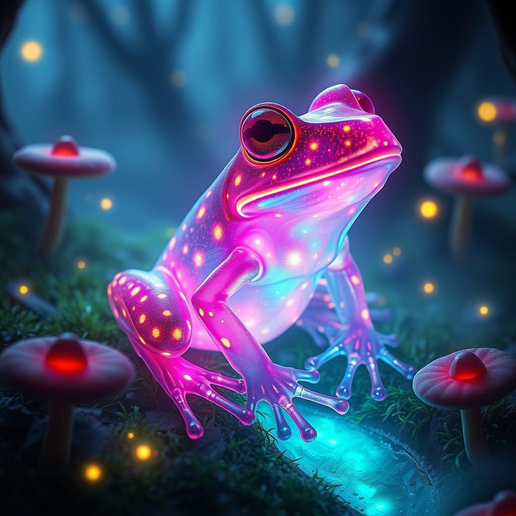 Enchanted Bioluminescent Frog in a Dreamlike Forest