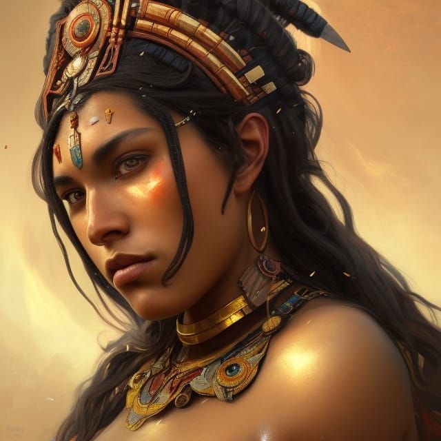 Aboriginal Warrior Empress Portrait in Art Nouveau Style