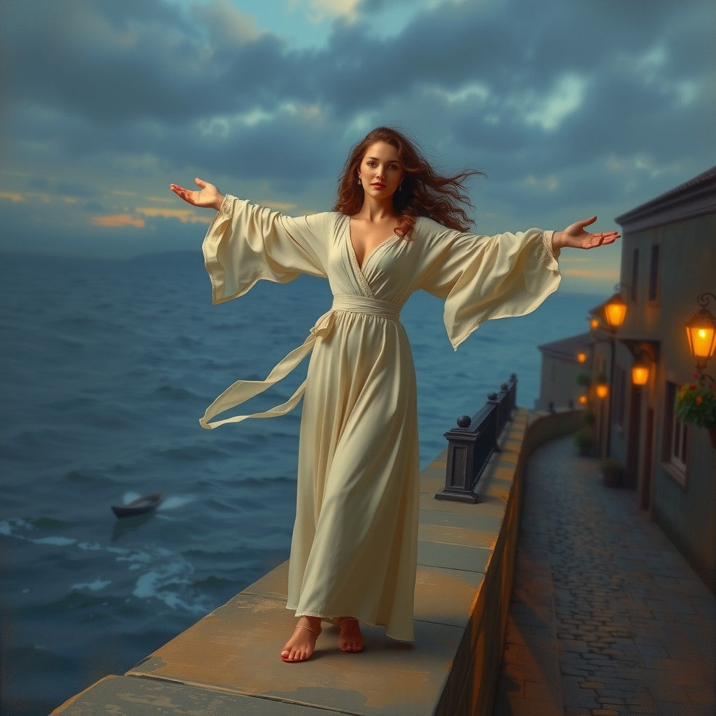Woman at Dusk in Pre-Raphaelite Style