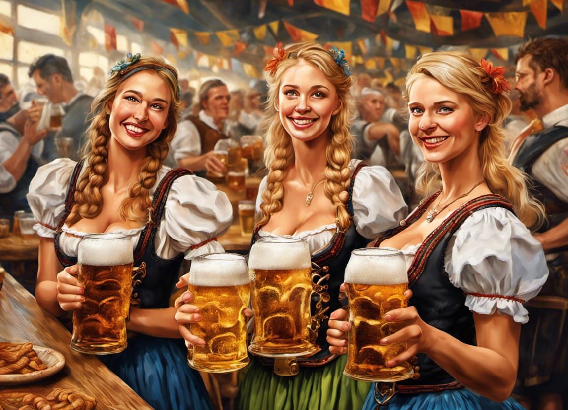 Hyperrealistic Beer Wenches at Oktoberfest: Concept Art