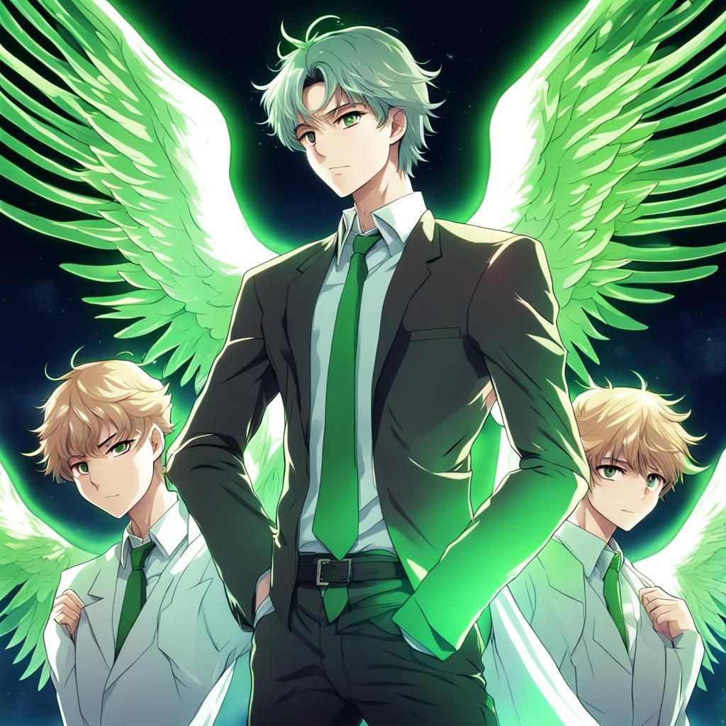 Man Protected by Angels in Anime Style