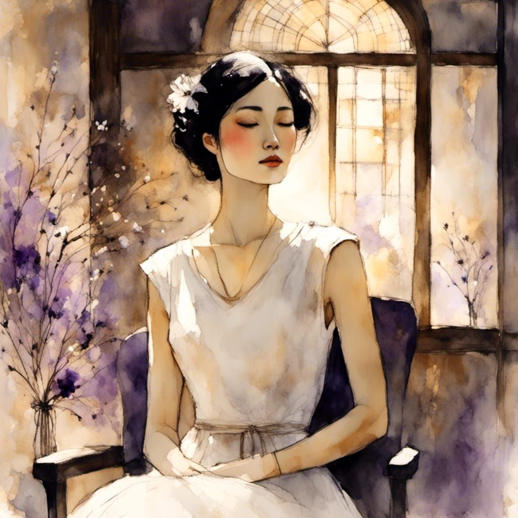 Woman in White Dress with Dark Flower Pin