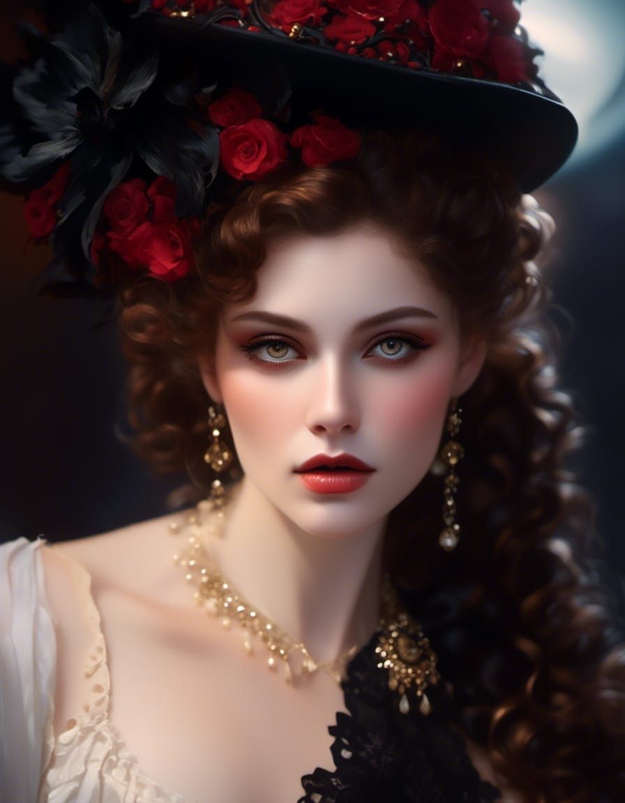 Victorian Vampiress Portrait in Rococo Style