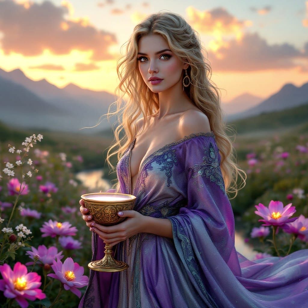 Enchanting Sorceress Amidst Sunset Glory