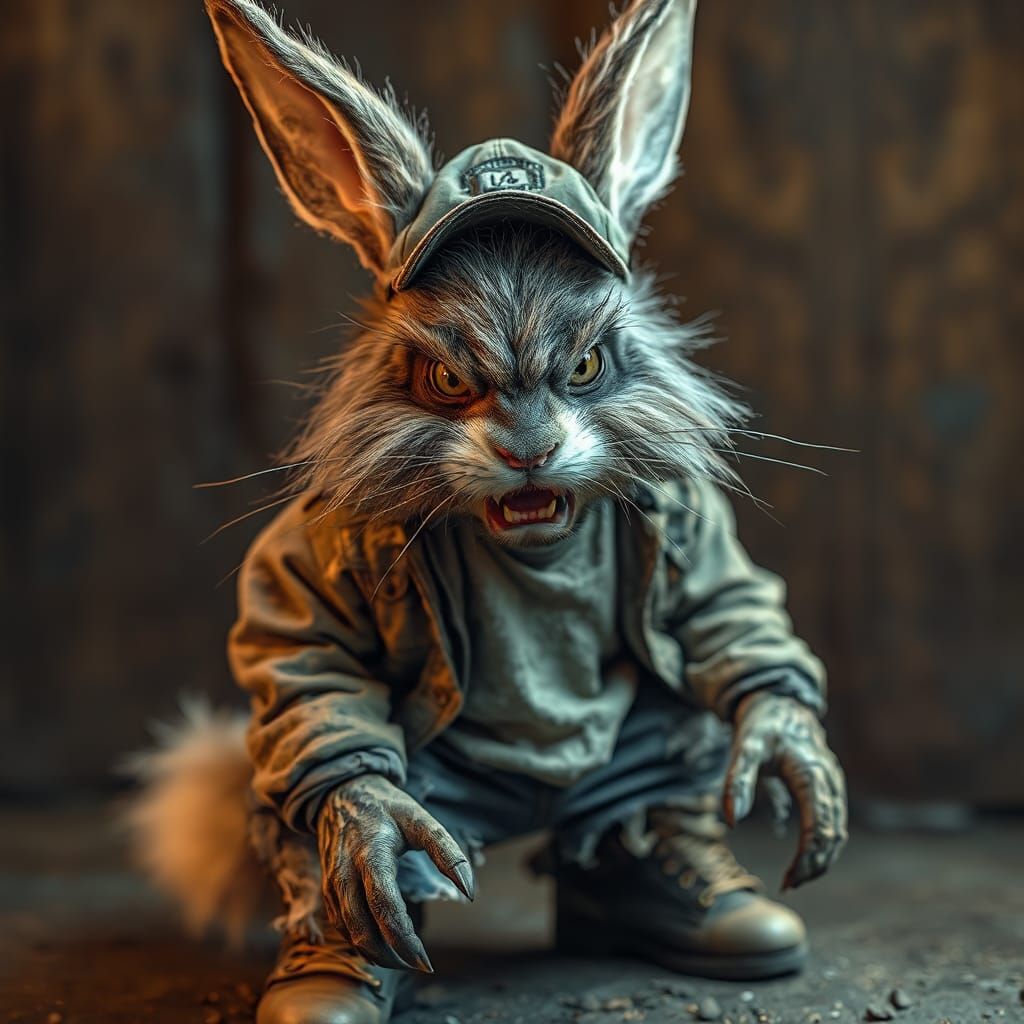 Angry Demonic Rabbit with Ripped Clothes