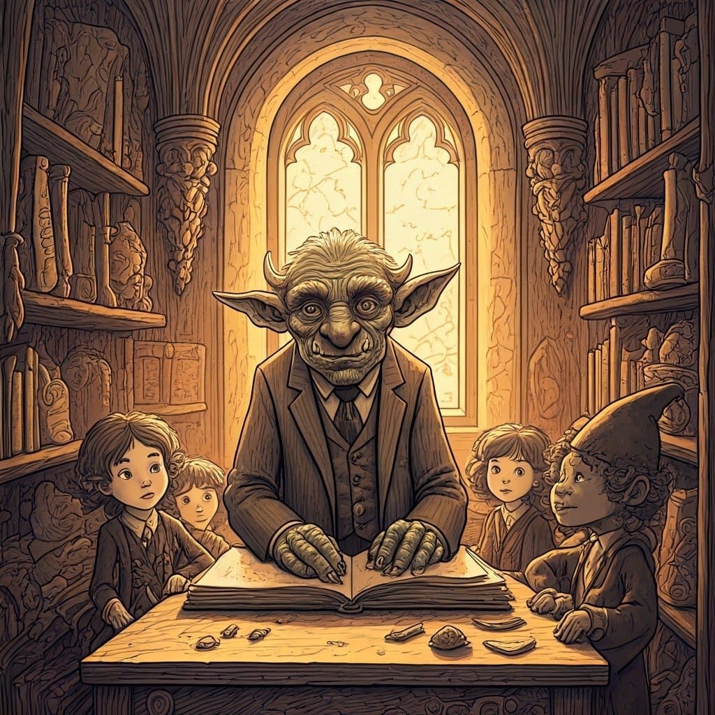 Whimsical Witches' Class with Troll Teacher in Medieval Styl...