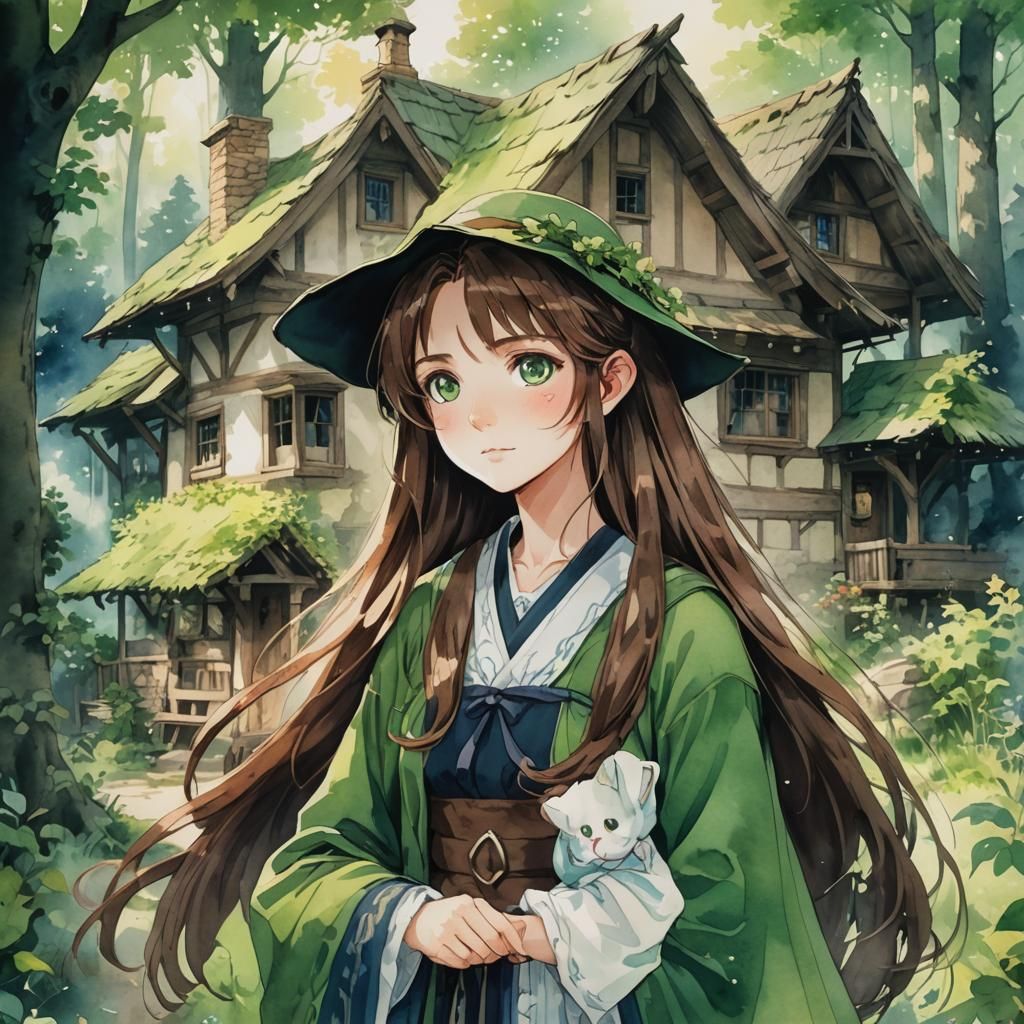 Anime Witch Healer in Cottagecore Woods